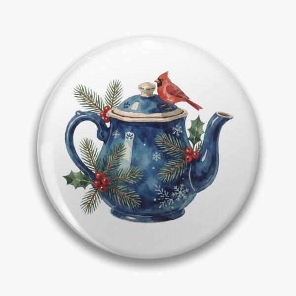 Item preview, Christmas Teapot Sticker | Winter Cardinal Bird Decor designed and sold by AillustriaAK.
