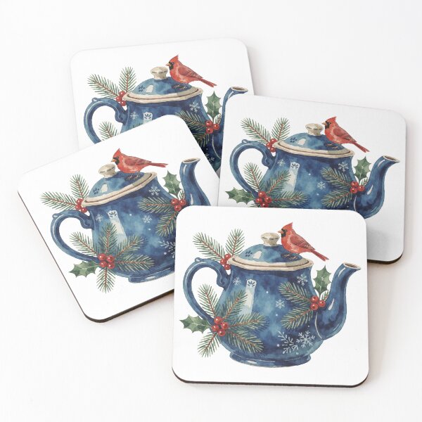 Item preview, Christmas Teapot Sticker | Winter Cardinal Bird Decor designed and sold by AillustriaAK.