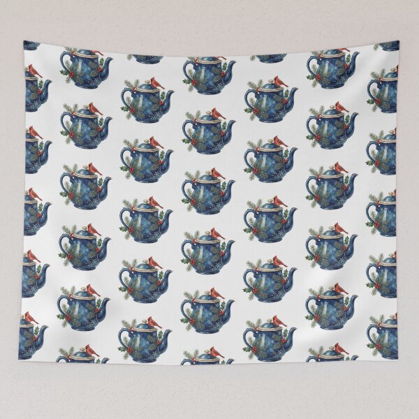 Item preview, Christmas Teapot Sticker | Winter Cardinal Bird Decor designed and sold by AillustriaAK.