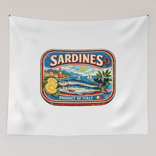 Item preview, Sardine Girl Summer Vintage Mediterranean Tin Retro Coastal Italian Riviera Design designed and sold by Artycom.