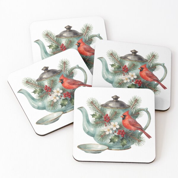 Item preview, Christmas Teapot Sticker | Winter Cardinal Bird Decor designed and sold by AillustriaAK.