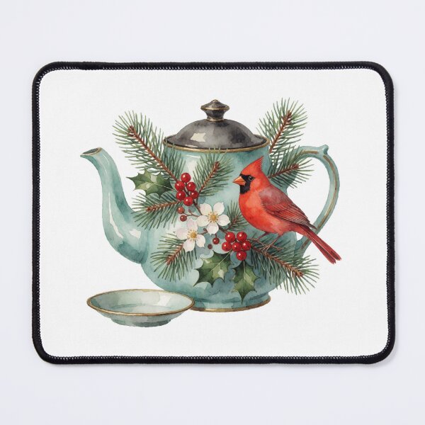 Item preview, Christmas Teapot Sticker | Winter Cardinal Bird Decor designed and sold by AillustriaAK.