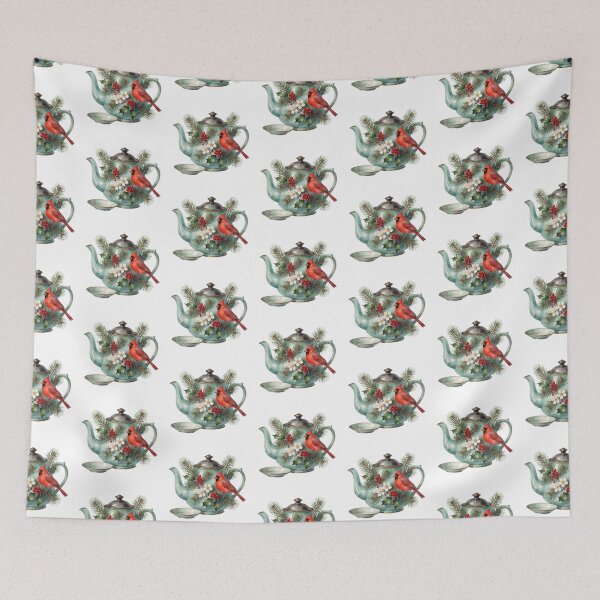 Item preview, Christmas Teapot Sticker | Winter Cardinal Bird Decor designed and sold by AillustriaAK.