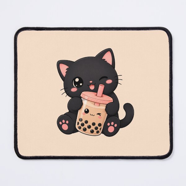 Item preview, Cute Kawaii Black Cat Hugging Boba Tea | Adorable Bubble Tea Cat designed and sold by Arte Para Rebaja.