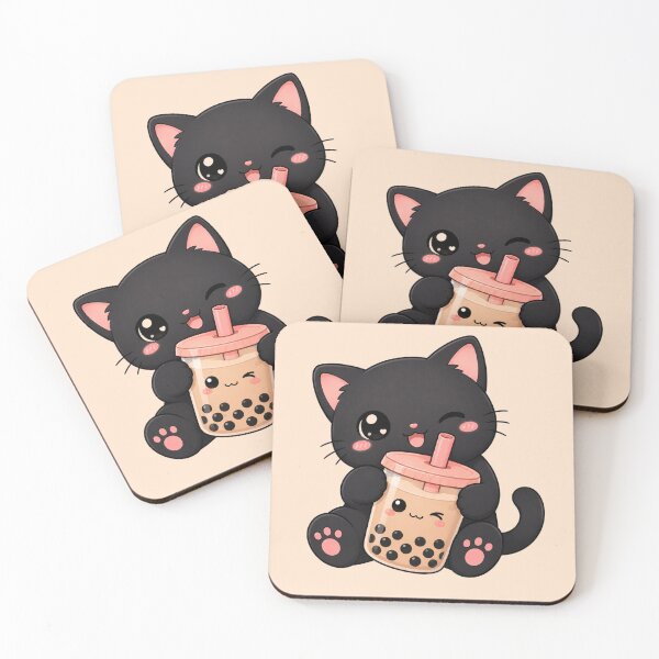 Item preview, Cute Kawaii Black Cat Hugging Boba Tea | Adorable Bubble Tea Cat designed and sold by Arte Para Rebaja.
