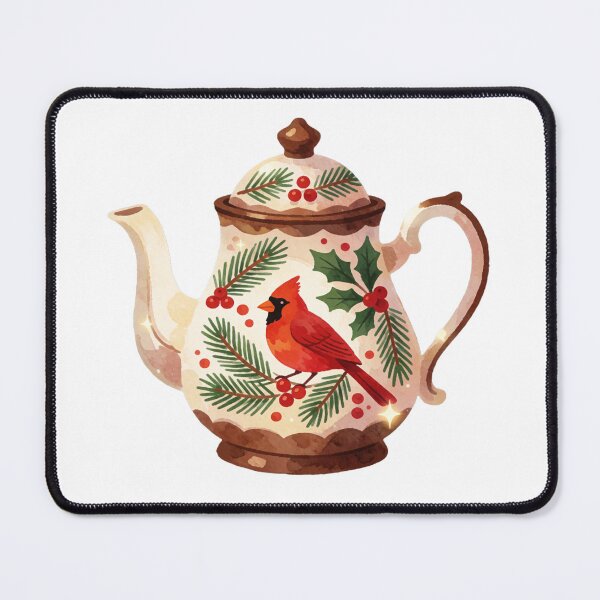 Item preview, Christmas Teapot Sticker | Winter Cardinal Bird Decor designed and sold by AillustriaAK.