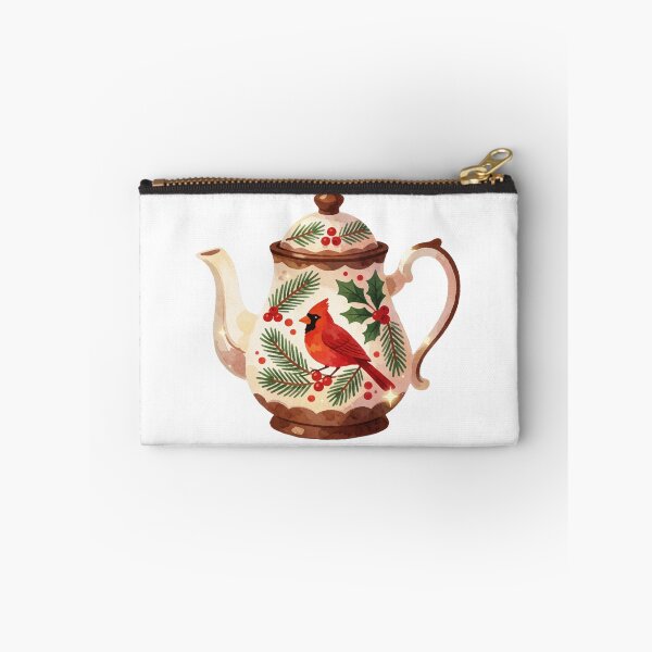 Item preview, Christmas Teapot Sticker | Winter Cardinal Bird Decor designed and sold by AillustriaAK.