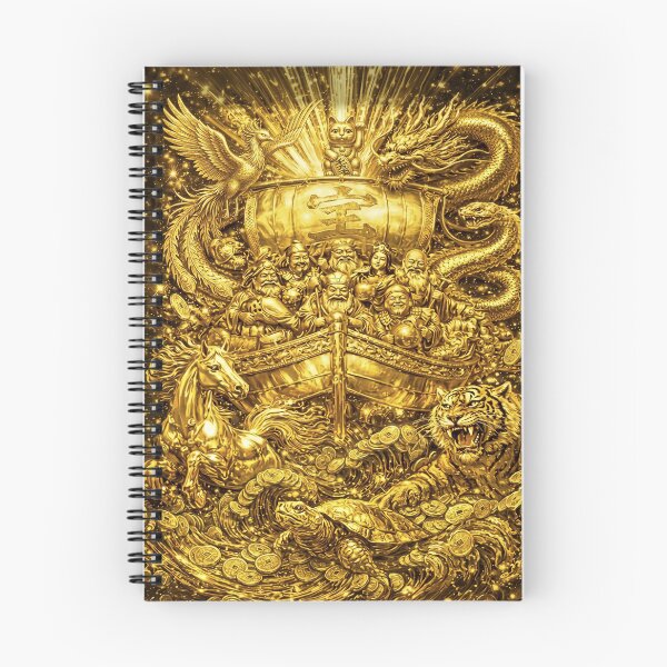 Item preview, Golden Treasure Ship of the Seven Lucky Gods | Dragon Phoenix Wealth Prosperity Art designed and sold by LOVEARTDESIGN.