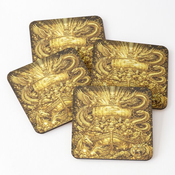 Item preview, Golden Treasure Ship of the Seven Lucky Gods | Dragon Phoenix Wealth Prosperity Art designed and sold by LOVEARTDESIGN.