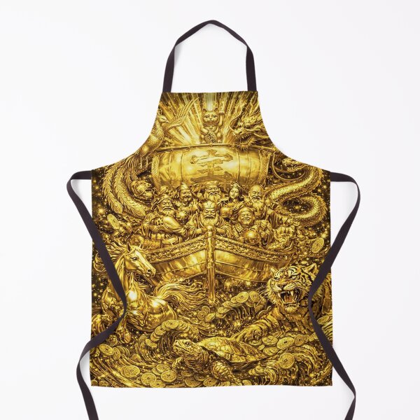 Item preview, Golden Treasure Ship of the Seven Lucky Gods | Dragon Phoenix Wealth Prosperity Art designed and sold by LOVEARTDESIGN.