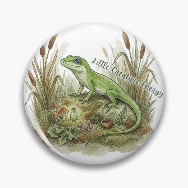 Item preview, Little Creature Energy Green Anole Cottagecore Frogcore Nature Art designed and sold by HoneyBreezeCo.