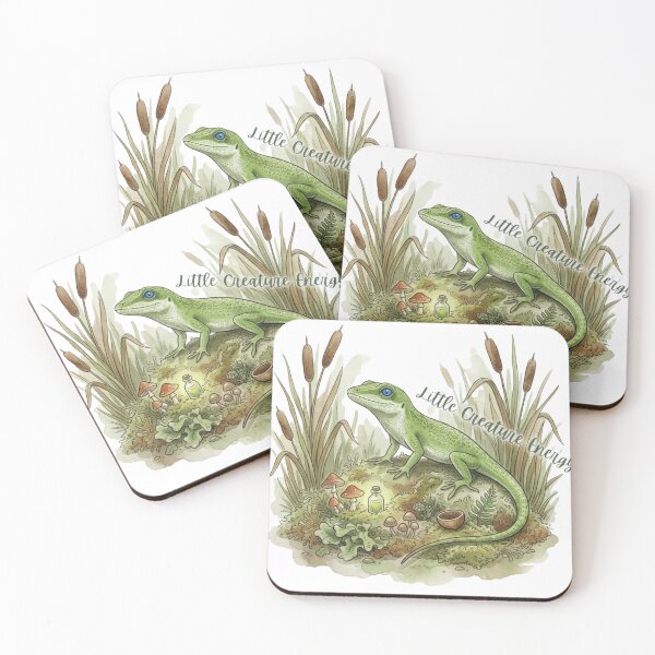 Item preview, Little Creature Energy Green Anole Cottagecore Frogcore Nature Art designed and sold by HoneyBreezeCo.