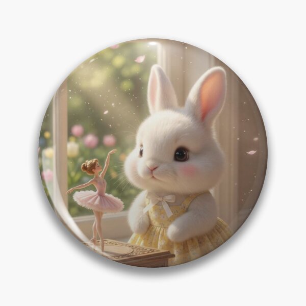 Item preview, Cute Bunny with Vintage Ballerina Music Box – Cozy Spring Window Magical Rabbit Art designed and sold by lovelistivkaa.