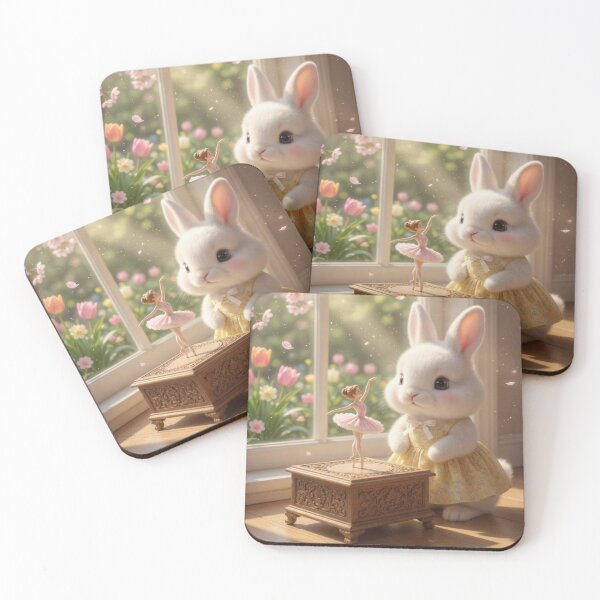 Item preview, Cute Bunny with Vintage Ballerina Music Box – Cozy Spring Window Magical Rabbit Art designed and sold by lovelistivkaa.