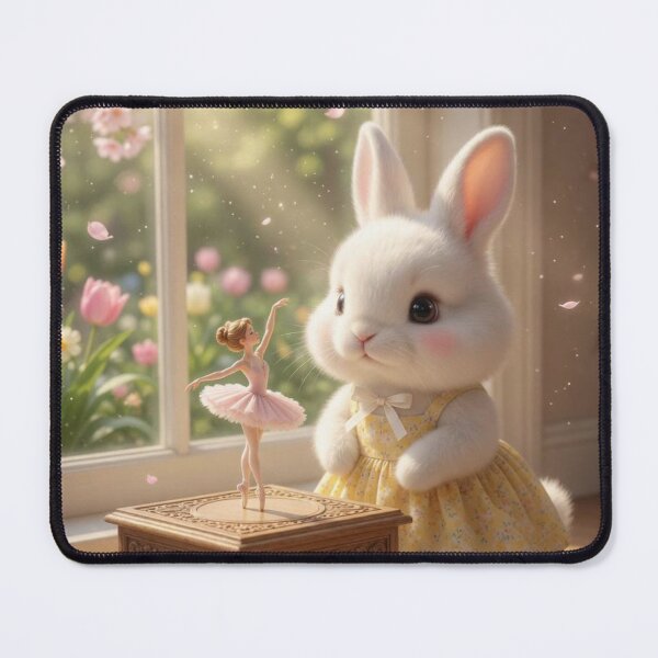 Item preview, Cute Bunny with Vintage Ballerina Music Box – Cozy Spring Window Magical Rabbit Art designed and sold by lovelistivkaa.