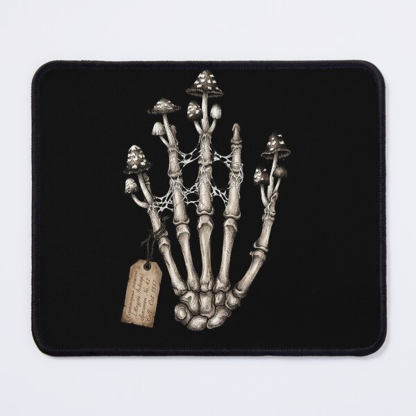 Item preview, Vintage Skeletal Hand with Inkcap Mushrooms - Dark Academia Botanical Art designed and sold by ObscureBotany.