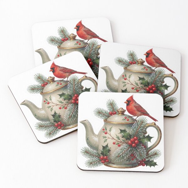 Item preview, Christmas Teapot Sticker | Winter Cardinal Bird Decor designed and sold by AillustriaAK.