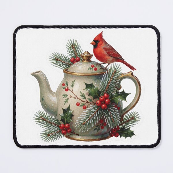 Item preview, Christmas Teapot Sticker | Winter Cardinal Bird Decor designed and sold by AillustriaAK.