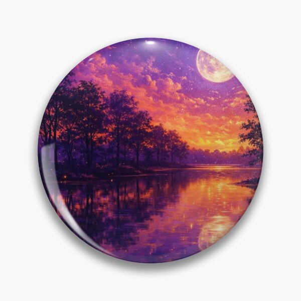 Item preview, Purple Gold Full Moon Lake Art Print designed and sold by Joey Santiago.