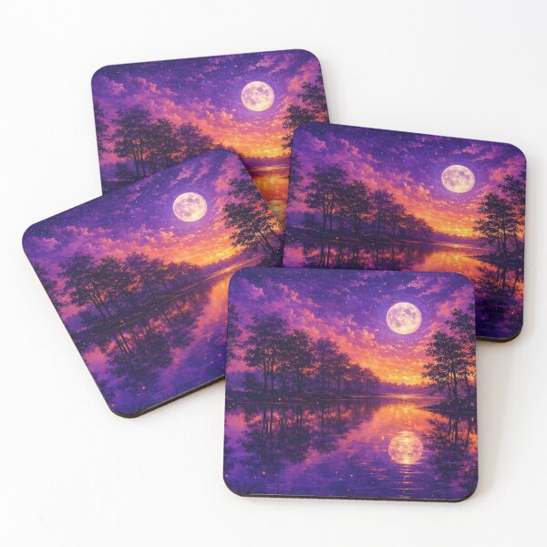 Item preview, Purple Gold Full Moon Lake Art Print designed and sold by Joey Santiago.