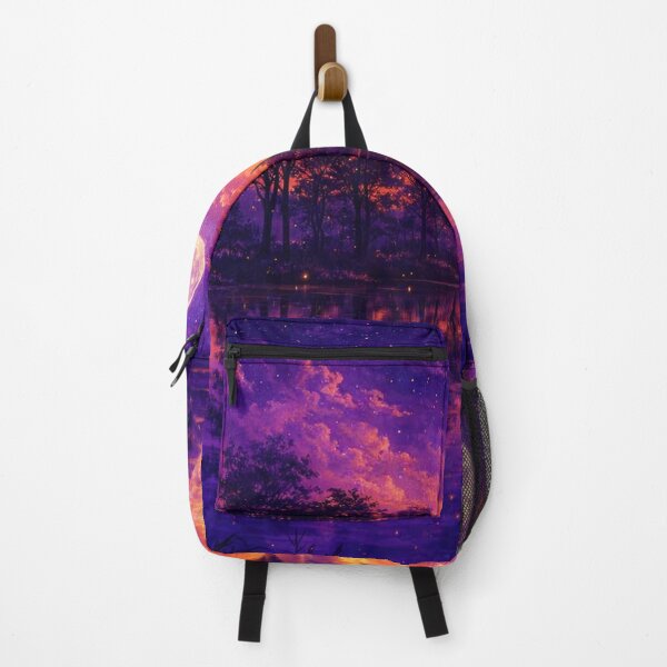 Item preview, Purple Gold Full Moon Lake Art Print designed and sold by Joey Santiago.