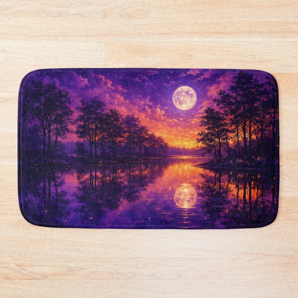 Item preview, Purple Gold Full Moon Lake Art Print designed and sold by Joey Santiago.