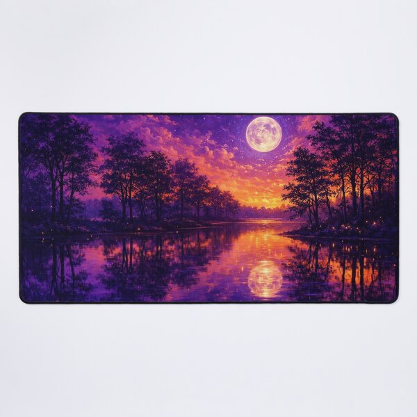 Item preview, Purple Gold Full Moon Lake Art Print designed and sold by Joey Santiago.