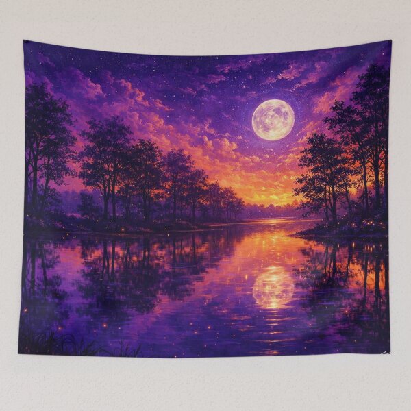 Item preview, Purple Gold Full Moon Lake Art Print designed and sold by Joey Santiago.