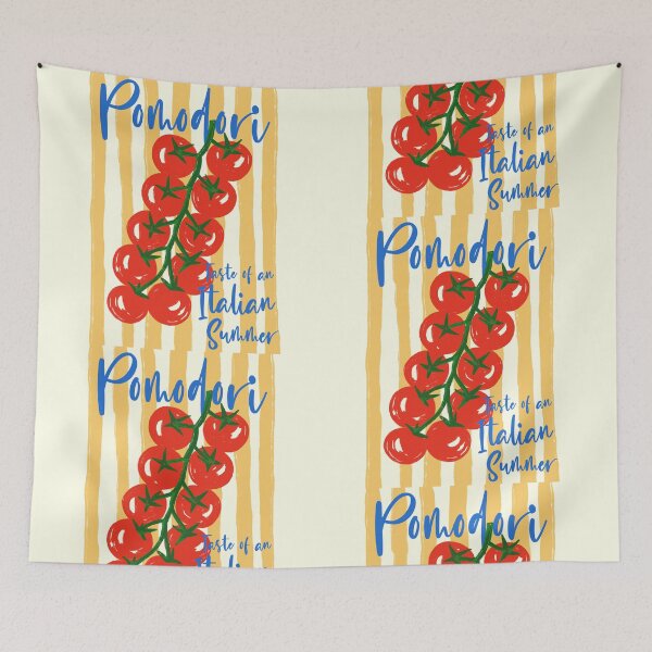 Item preview, Pomodori – Taste of an Italian Summer | Tomatoes on Yellow Striped Design designed and sold by EmeraldeaArt.