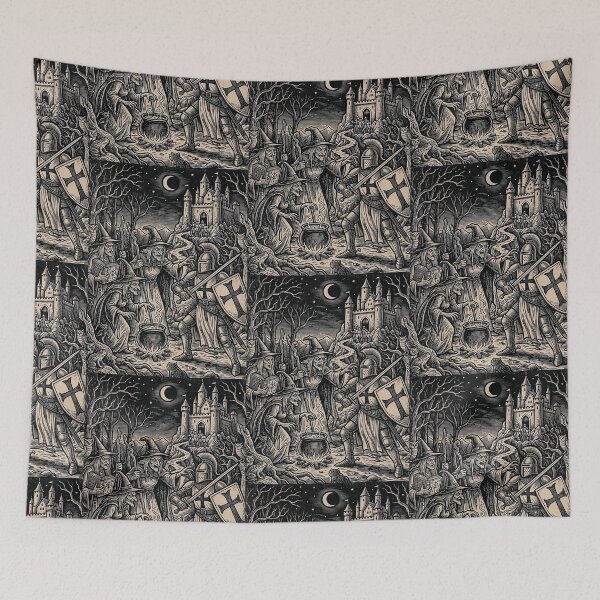 Item preview, The Knight and the Witches - Occult Woodcut Style designed and sold by Marginalia Workshop.