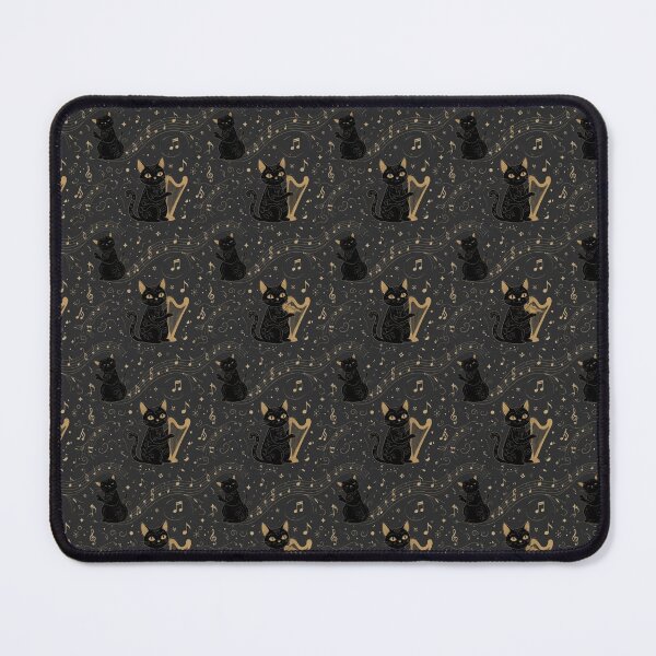Item preview, Ornate Black Cats with Harps Seamless Pattern - Musical Feline Design on Dark Background designed and sold by Pioneer Spirit Market.