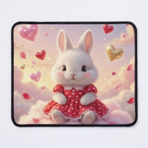 Item preview, Cute Bunny in Heart Dress on Pink Cloud – Magical Valentine Day Rainbow Rabbit Art designed and sold by lovelistivkaa.
