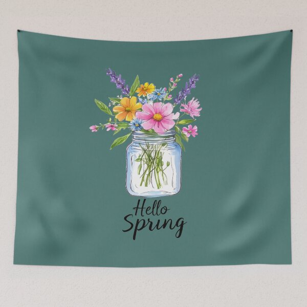 Item preview, Hello Spring Wildflower Mason Jar | Cottagecore Floral Bouquet Watercolor Design designed and sold by innerfaith.