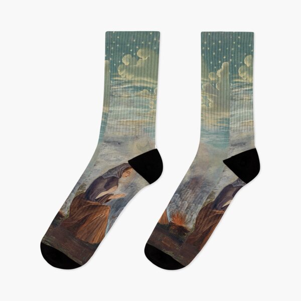 Item preview, Woman Warming Hands by Winter Fire at Night designed and sold by artofuniverse.