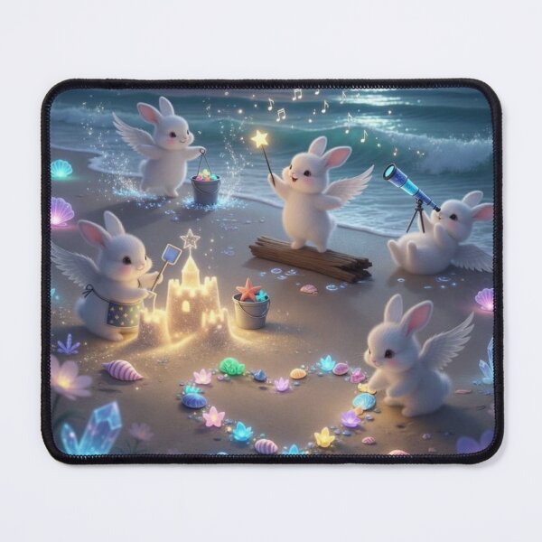 Item preview, Cute Angel Bunnies on Magical Aurora Beach – Northern Lights Whimsical Fantasy Art designed and sold by lovelistivkaa.