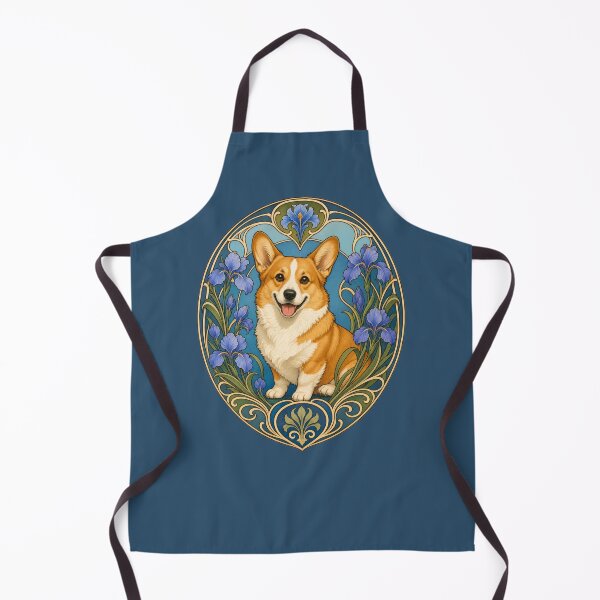 Item preview, Happy Corgi Dog Art Nouveau Iris Floral Art designed and sold by AntiqueImages.