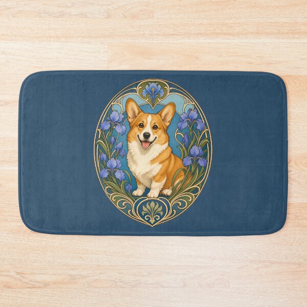 Item preview, Happy Corgi Dog Art Nouveau Iris Floral Art designed and sold by AntiqueImages.