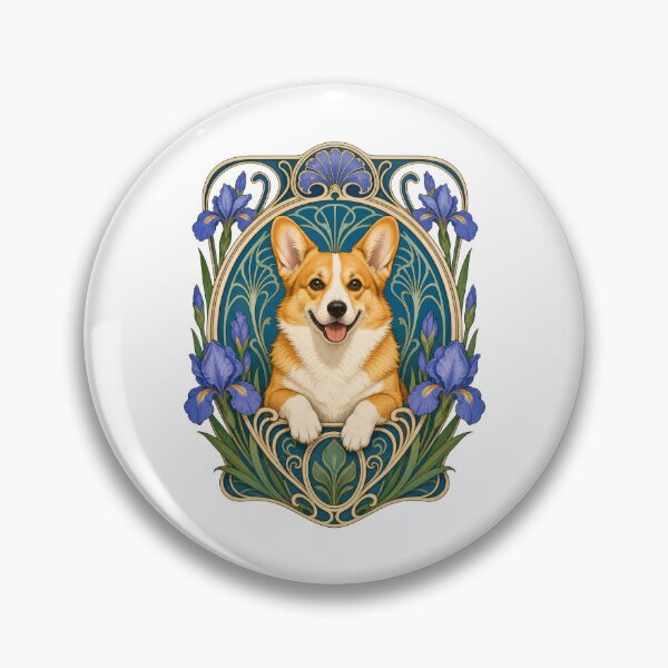 Item preview, Happy Corgi Art Nouveau Floral designed and sold by AntiqueImages.