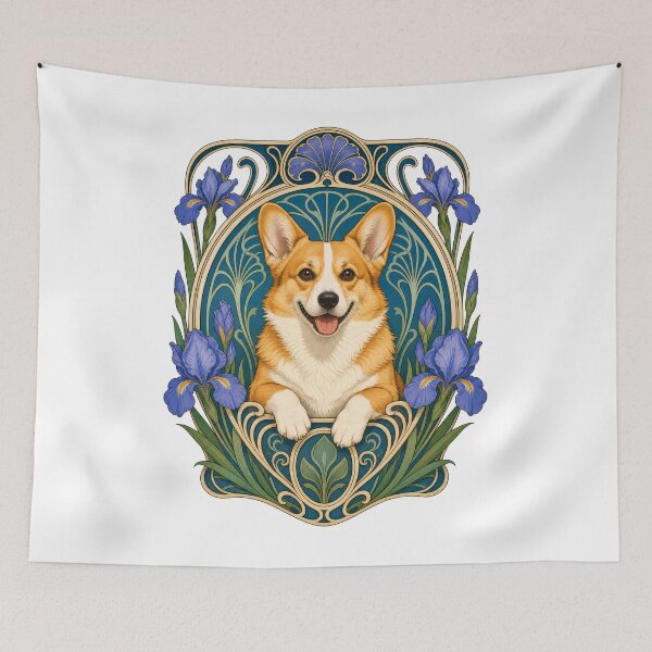 Item preview, Happy Corgi Art Nouveau Floral designed and sold by AntiqueImages.