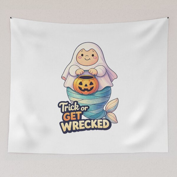 Item preview, Trick or Get Wrecked Shirt – Cute Ghost Mermaid Art designed and sold by SoftSproutstu.