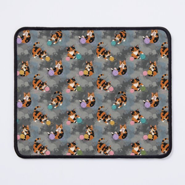 Item preview, Calico Cats with Yarn Seamless Pattern - Playful Tortoiseshell Kitty Design on Gray Background designed and sold by Pioneer Spirit Market.