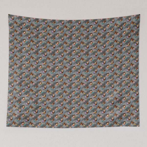 Item preview, Calico Cats with Yarn Seamless Pattern - Playful Tortoiseshell Kitty Design on Gray Background designed and sold by Pioneer Spirit Market.