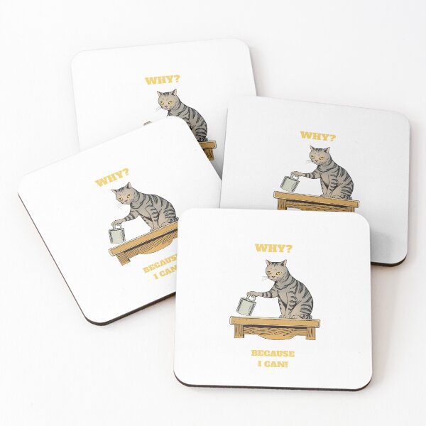 Item preview, Why Because I Can Funny Cat Knocking Mug Retro Comic designed and sold by RareVisuals.