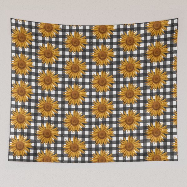 Item preview, Sunflower on black gingham - Rockabilly American diner designed and sold by OhNoNotAgain42.