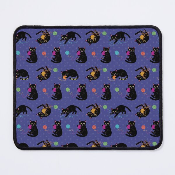 Item preview, Black Cats with Yarn Seamless Pattern - Playful Kitty Yarn Design on Blue Background designed and sold by Pioneer Spirit Market.