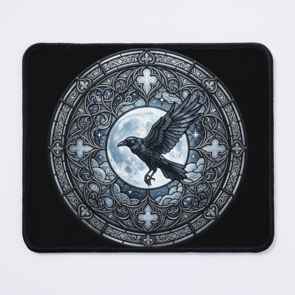 Item preview, Raven Full Moon Stained Glass — Gothic Night Blue Silver designed and sold by David Mateo ArtWorks.