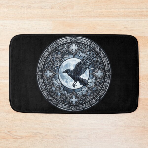 Item preview, Raven Full Moon Stained Glass — Gothic Night Blue Silver designed and sold by David Mateo ArtWorks.