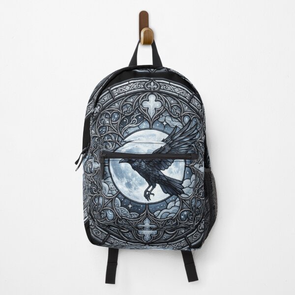 Item preview, Raven Full Moon Stained Glass — Gothic Night Blue Silver designed and sold by David Mateo ArtWorks.