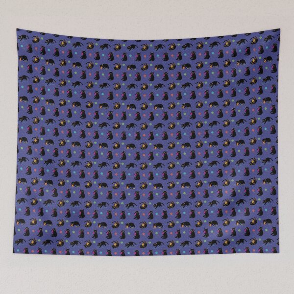 Item preview, Black Cats with Yarn Seamless Pattern - Playful Kitty Yarn Design on Blue Background designed and sold by Pioneer Spirit Market.