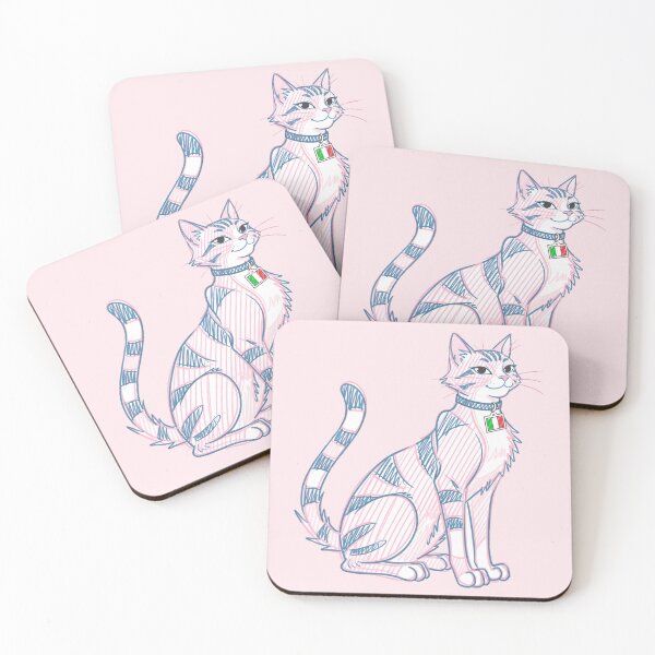 Item preview, Cute Sitting Italian Cat – Tabby with Italian Flag Collar, Pastel Sketch designed and sold by EmeraldeaArt.